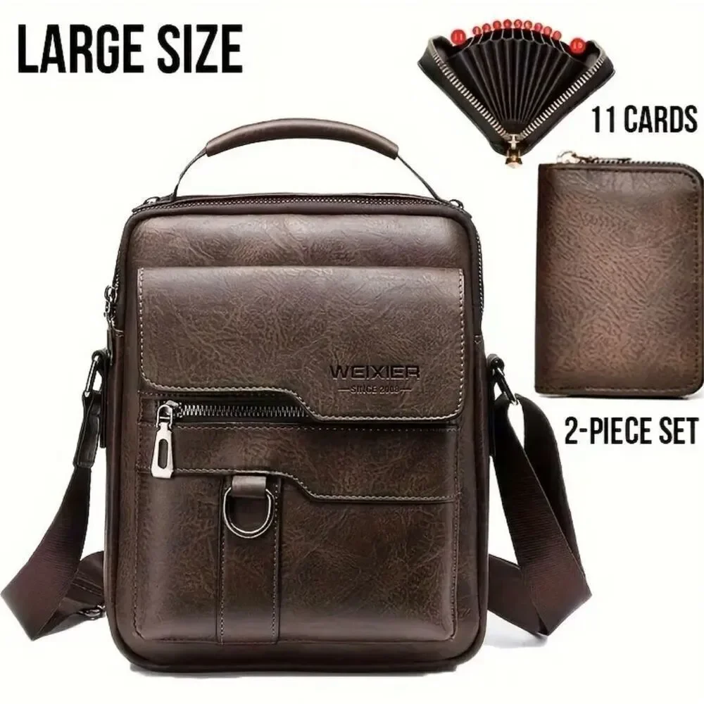 NWT WEIXIER Vintage Brown Shoulder Spacious Multi-Pocket Office Travel Bag